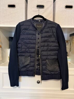 Massimo Dutti Navy Quilted Knit-Sleeve Jacket